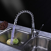Brass Pull Down Kitchen Faucet with Color Changing LED Light - Spring