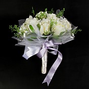 Elegant Satin / Cotton With Ribbon Round Shape Wedding Bouquet
