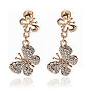 Banhados a ouro 18k elegantes brincos strass claras de moda com borboleta