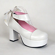 PU Leather 8cm High Heel Princess Lolita Shoes with Ribbon