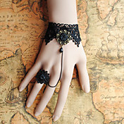 Handmade Black Lace Gilded  Obsidian Gothic Lolita Bracelet with Bow Ring