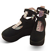Black Velver 9cm Wedge Classic Lolita Shoes(High-cut)