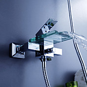 Contemporary Waterfall Tub Faucet with Glass Spout (Wall Mount)