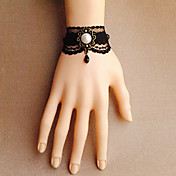 Handmade Blacik Lace Rococo Style Gothic Lolita Bracelet with Pearl