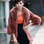 Raccoon Fur Collar Long Sleeve Party/ Office Rabbit Fur Coat (More Colors)