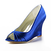 Satin Wedge Heel Peep Toe With Ruffles Wedding Party Women's Shoes