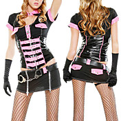Sexy Nero Uniforme della polizia poliestere con Manette