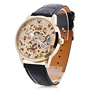 los hombres de la PU analógico reloj mecánico ocasional (oro)