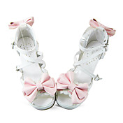 Handmade Branco Couro PU 6,3 centímetros do salto alto rosa Bow Calçados Sweet Lolita