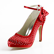 Satin Stiletto Heel Platform With Rhinestone Wedding Party Women's Shoes