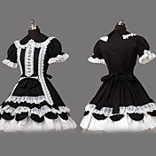Short Sleeve Knee-length Black Cotton Shiro& Kuro Lolita Dress