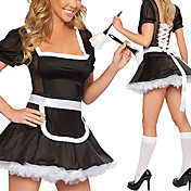 Sexy Lingerie Black Cute Lace Up French Maid  Halloween Costume(4Pieces)