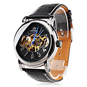 los hombres de la PU analógico reloj de pulsera mecánico automático (negro)