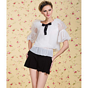 ts vintage vlinderdas met korte mouwen mesh blouse