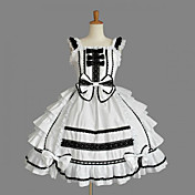 Sleeveless Knee-length White Cotton Black Trim Shiro& Kuro Lolita Dress