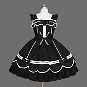 Sleeveless Knee-length Black Cotton White Lace Gothic Lolita Dress