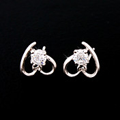 Charming Sterling Silver Sweet Heart Crystal Stud Earrings