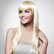 sin tapa extra larga de alta calidad de grado de síntesis rubia peluca de pelo liso (0463-lpp699)