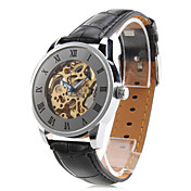 Men's PU Analog Mechanical Hollow Engraving Wrist Watch (Black)