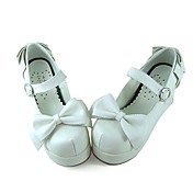 Handmade White and Red PU Leather 8cm Wedge Classic Lolita Shoes