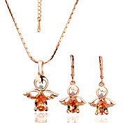 Gorgeous Crystal Angel 18K Gold Jewelry Set With Rhinestone Including Earring,Necklace