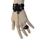 Black Floral Lace Classic Lolita Bracelet with Flower Ring