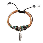 Multilayer Vintage Fabric and Leather Bracelet with Leaf