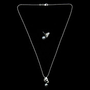 Magnífico conjunto de plata Negro Perla Mariposa Mujeres Joyería incluyendo el collar, pendiente