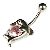 Lovely Alloy Dolphin Design Pink Crystal Belly Ring
