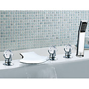 Contemporanea finitura cromata a tre maniglie vasca da bagno rubinetto cascata con doccetta