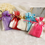 Satin Favor Bags With Ribbon And Rhinestone - Set of 12 (More Colors)