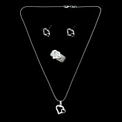 Set bijoux élégants plaqué argent strass Femmes Double coeur, y compris collier, bague, boucle d'oreille