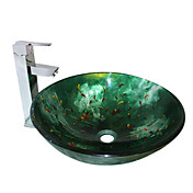 VT4242 Tempered Glass Vessel Round Sink With Mounting Ring and Single Handle Faucet and Pop-Up drain