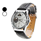 los hombres de la PU analógico reloj de pulsera mecánico con función de fase lunar (negro)