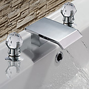 Latão Contemporânea Dois Handle Cachoeira torneira da pia do banheiro Finish Chrome
