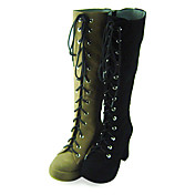 camurça de couro do plutônio 7,5 centímetros de salto alto lace-up clássico lolita botas