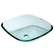 Contemporary Transparent Tempered Glass Square Bathroom Sink with Water Drain and Mounting Ring