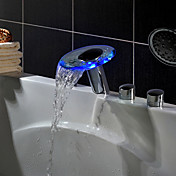 Hydroelectric Power Chrome Two Handles LED Waterfall Glass Tub Faucet With Hand Shower