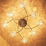 20W G4 8-lys Iron Flush Mount Light med Crystal Aluminum Shades