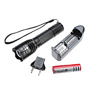 UltraFire 875 Fokus Einstellbare Zoom 3-Modus Cree XM-L T6 LED Taschenlampe Set (10W, 1000LM, 1x18650, 3xAAA)