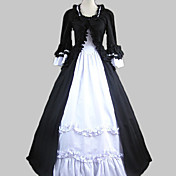 Manga larga palabra de longitud vestido de algodón Negro Classic Lolita