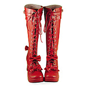 Håndlavede vinrød PU læder 7,5 cm High Heel Søde Lolita Boots med Bow