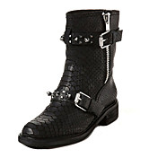 Leather Low Heel Mid-Calf Boots With Zipper / Rivet Party / Evening Shoes