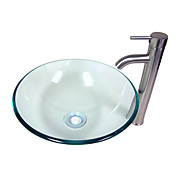 Contemporary Transparent Tempered Glass Round Bathroom Sink With Faucet and Water Drain and Mounting Ring