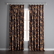 (Two Panels) Black Floral Print Blackout Curtains