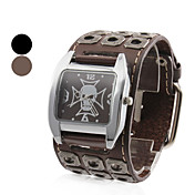 Männer Schädel Stil Leder Analog Quarz-Armbanduhr (schwarz)