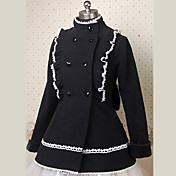 Long Sleeves Knee-length Black Jazz Wool Classic Lolita Coat with Big Bow