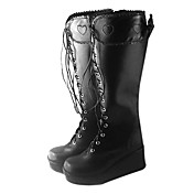 Handmade Nero Cuoio 7 centimetri cuneo Paese Lolita Stivali