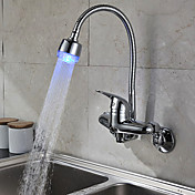 Chrome Finish enkelt håndtak Color Changing LED Wall Mount Kjøkken tappekran