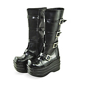 Håndlavet Sort PU læder 10cm Platform Punk Lolita Boots